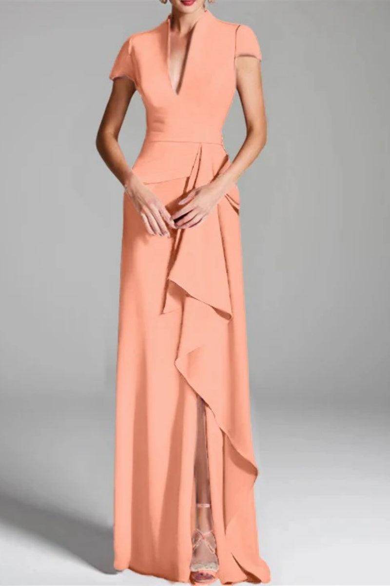 Sheath Column V Neck Short Sleeves Floor Length Mother Dresses CM0377 - COCOMELODY