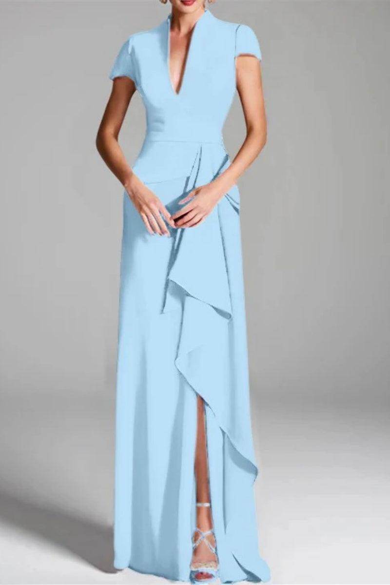 Sheath Column V Neck Short Sleeves Floor Length Mother Dresses CM0377 - COCOMELODY
