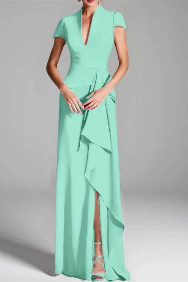 Sheath Column V Neck Short Sleeves Floor Length Mother Dresses CM0377 - COCOMELODY