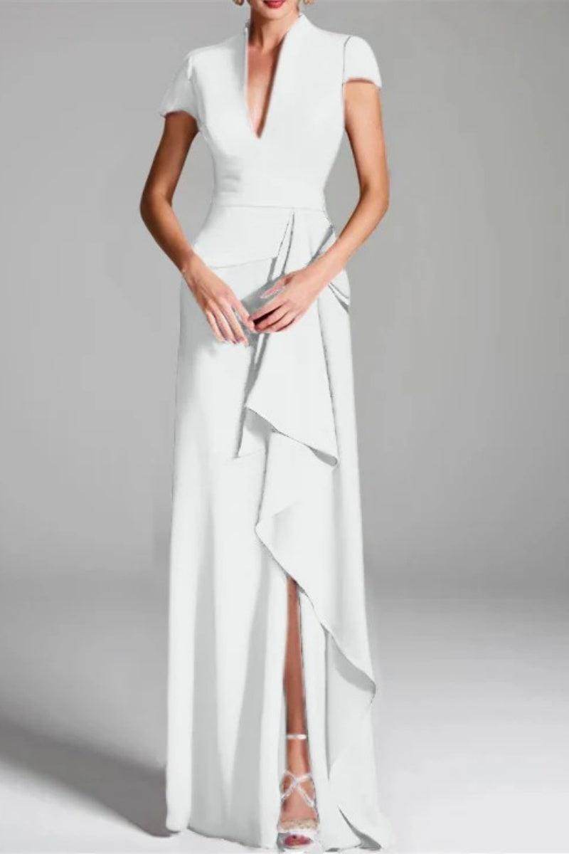 Sheath Column V Neck Short Sleeves Floor Length Mother Dresses CM0377 - COCOMELODY