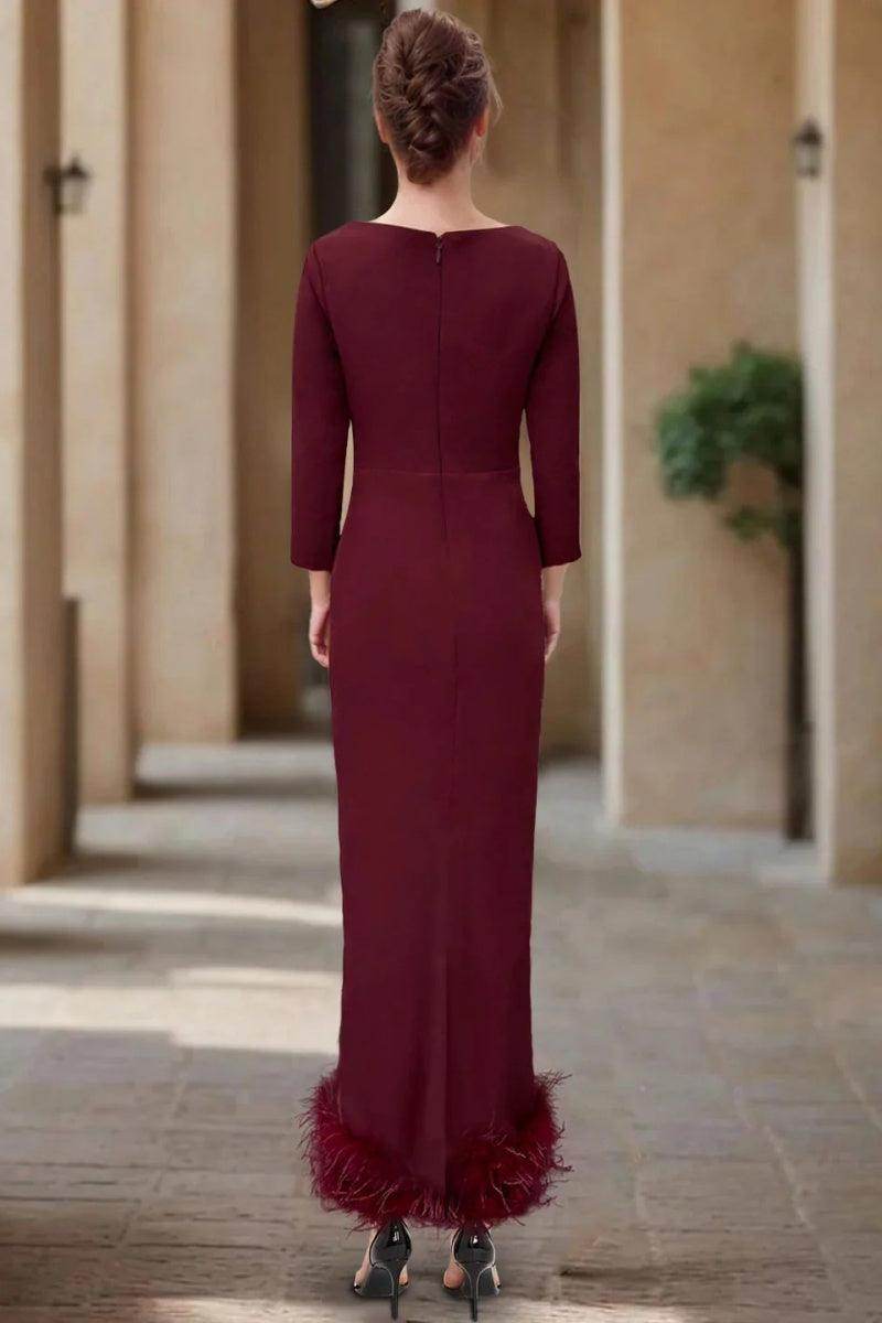 Sheath Column Scoop Neck Ankle Length Feather Mother Dresses CM0378 - COCOMELODY