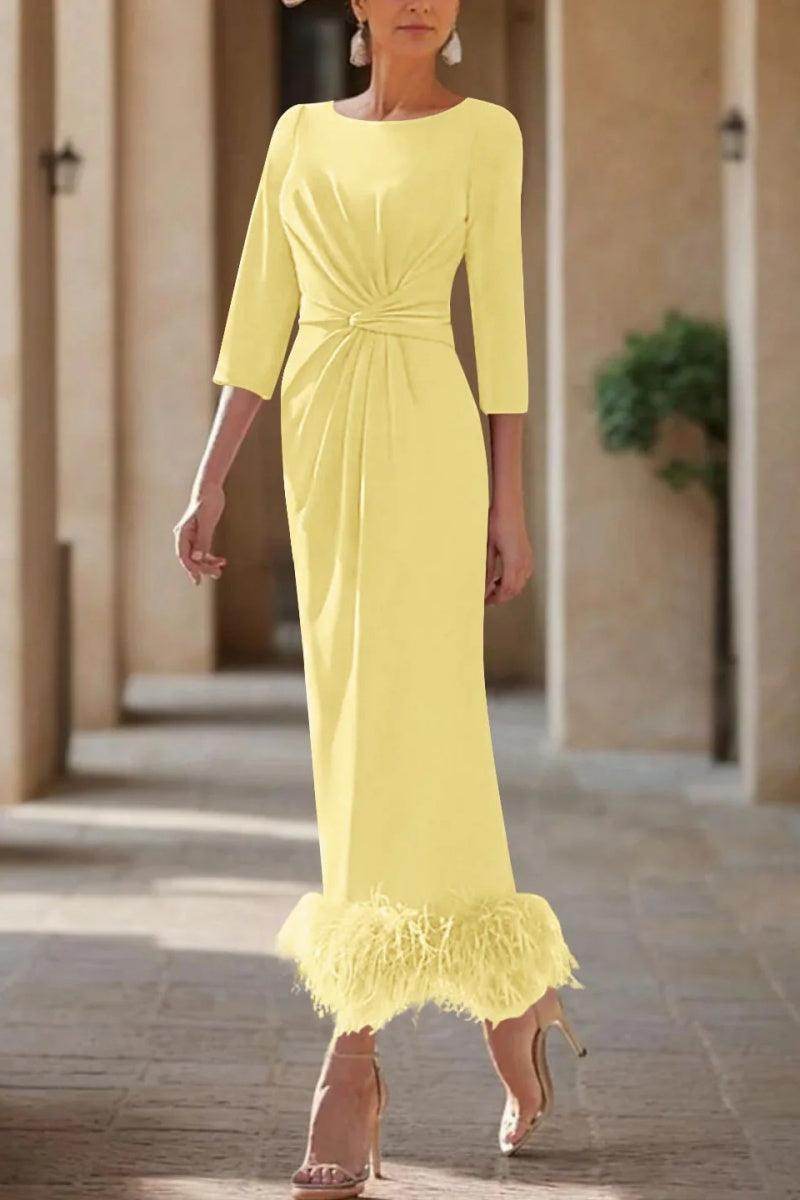 Sheath Column Scoop Neck Ankle Length Feather Mother Dresses CM0378 - COCOMELODY