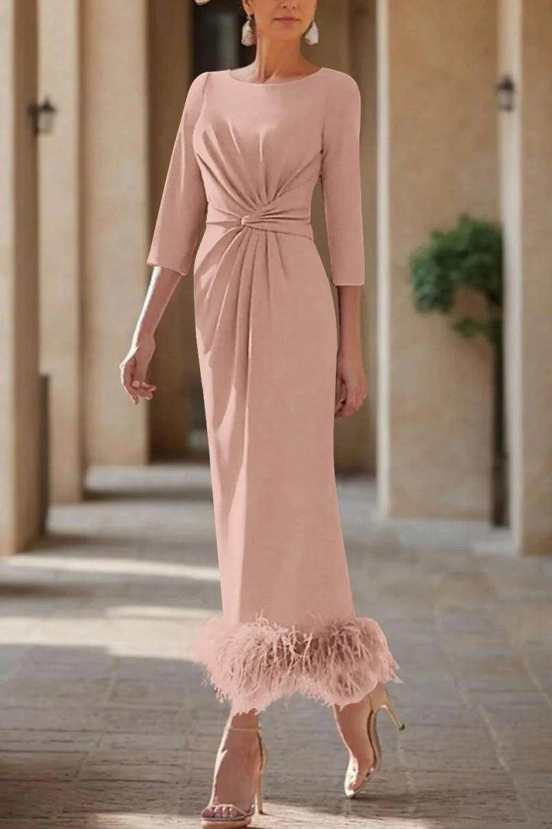 Sheath Column Scoop Neck Ankle Length Feather Mother Dresses CM0378 - COCOMELODY