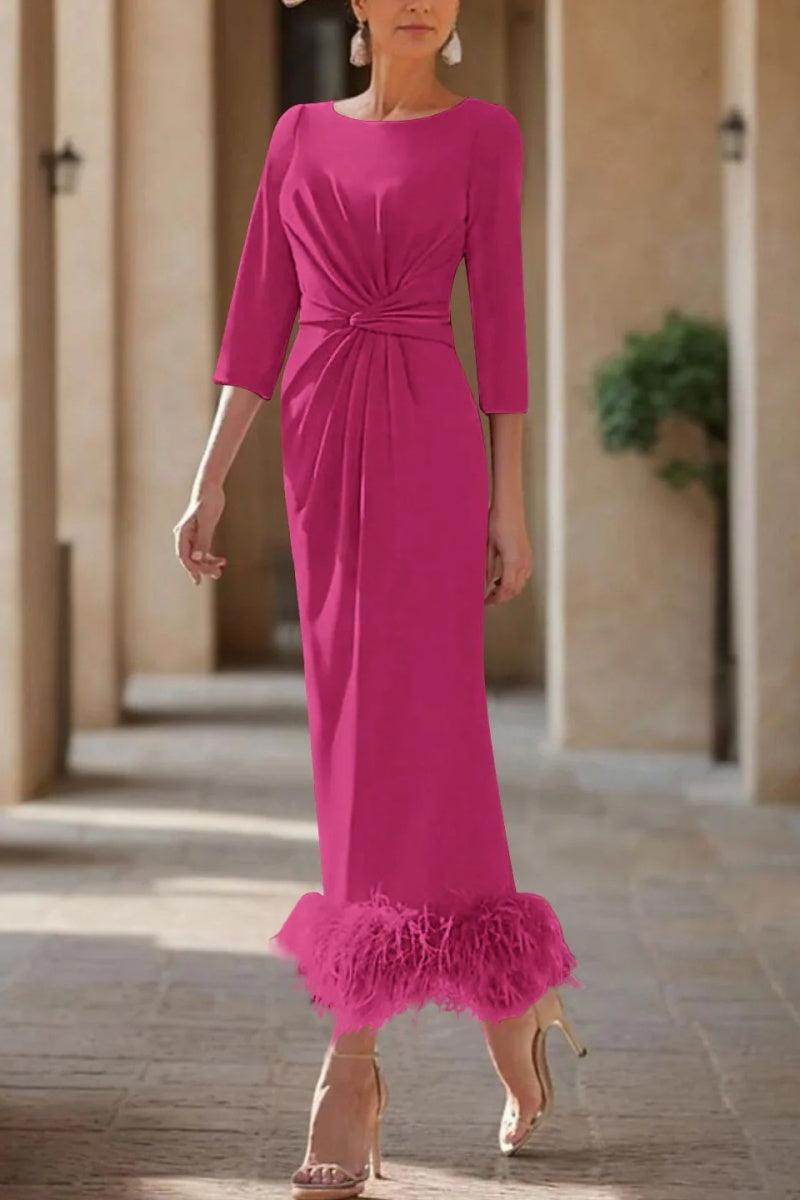 Sheath Column Scoop Neck Ankle Length Feather Mother Dresses CM0378 - COCOMELODY