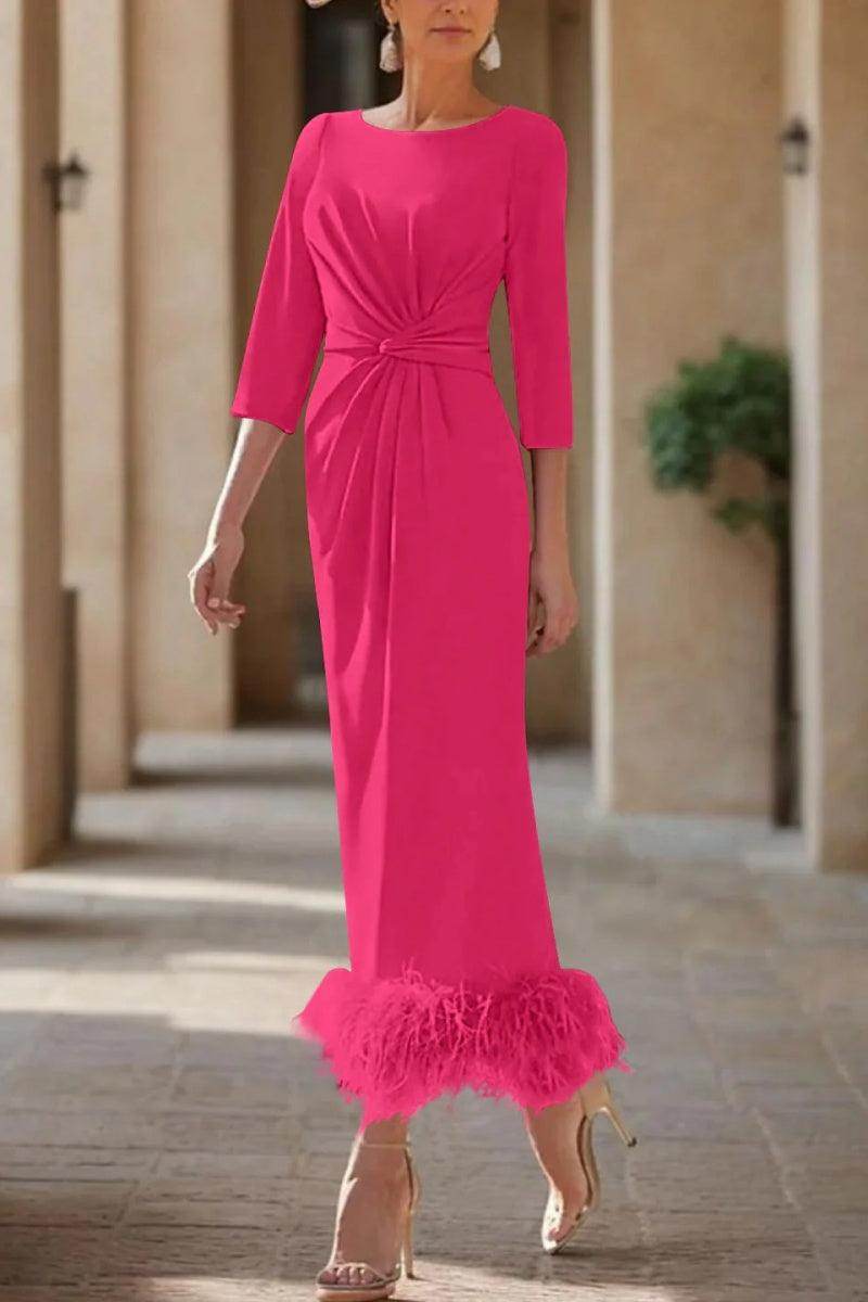 Sheath Column Scoop Neck Ankle Length Feather Mother Dresses CM0378 - COCOMELODY