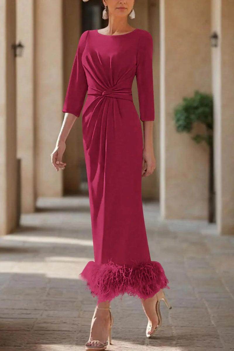 Sheath Column Scoop Neck Ankle Length Feather Mother Dresses CM0378 - COCOMELODY