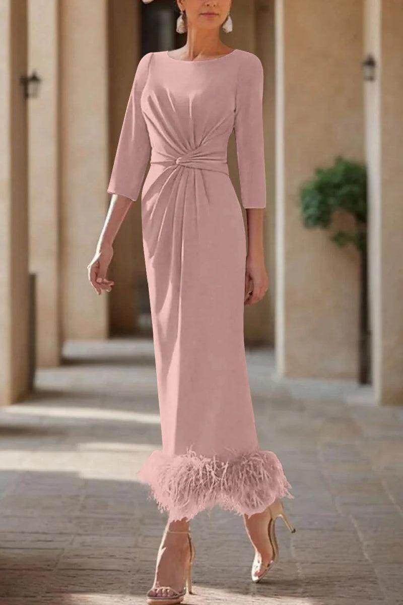 Sheath Column Scoop Neck Ankle Length Feather Mother Dresses CM0378 - COCOMELODY