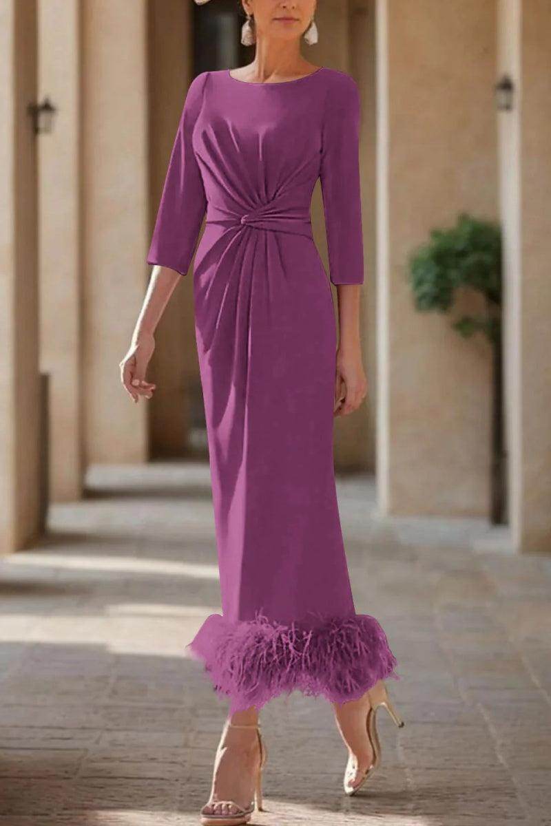 Sheath Column Scoop Neck Ankle Length Feather Mother Dresses CM0378 - COCOMELODY
