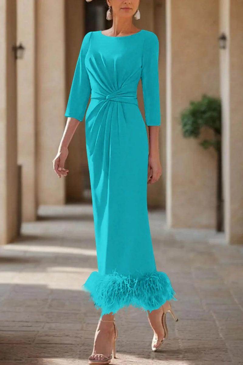 Sheath Column Scoop Neck Ankle Length Feather Mother Dresses CM0378 - COCOMELODY