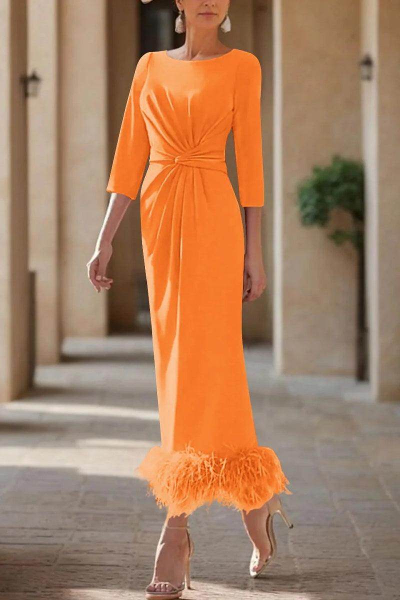 Sheath Column Scoop Neck Ankle Length Feather Mother Dresses CM0378 - COCOMELODY