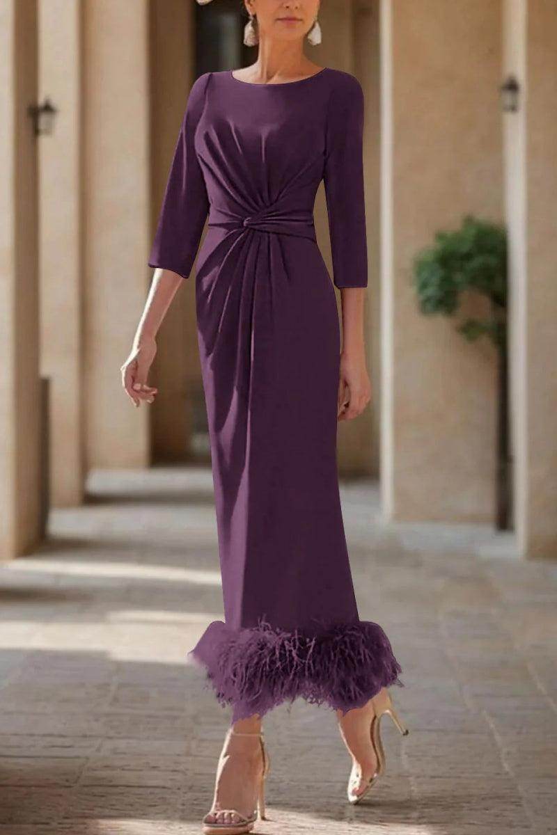 Sheath Column Scoop Neck Ankle Length Feather Mother Dresses CM0378 - COCOMELODY