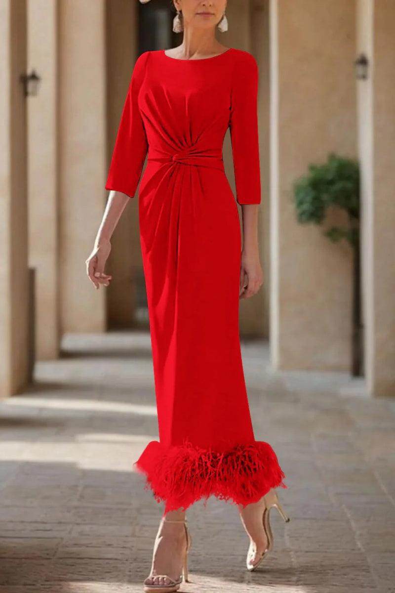 Sheath Column Scoop Neck Ankle Length Feather Mother Dresses CM0378 - COCOMELODY