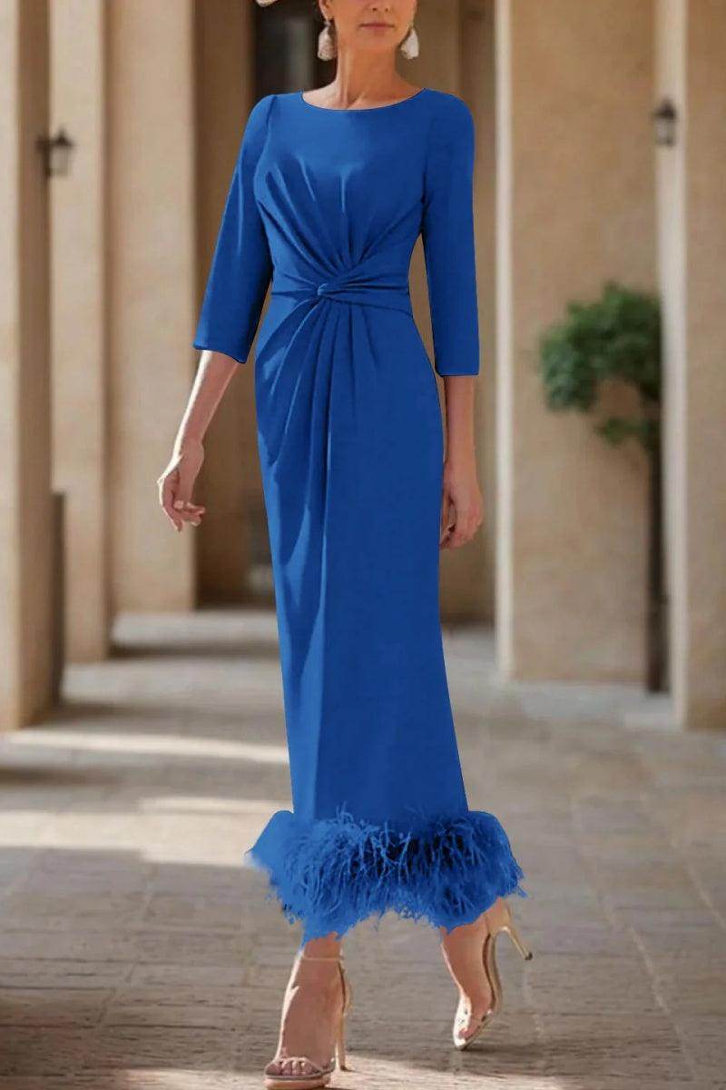 Sheath Column Scoop Neck Ankle Length Feather Mother Dresses CM0378 - COCOMELODY
