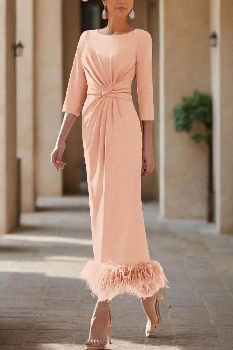 Sheath Column Scoop Neck Ankle Length Feather Mother Dresses CM0378 - COCOMELODY