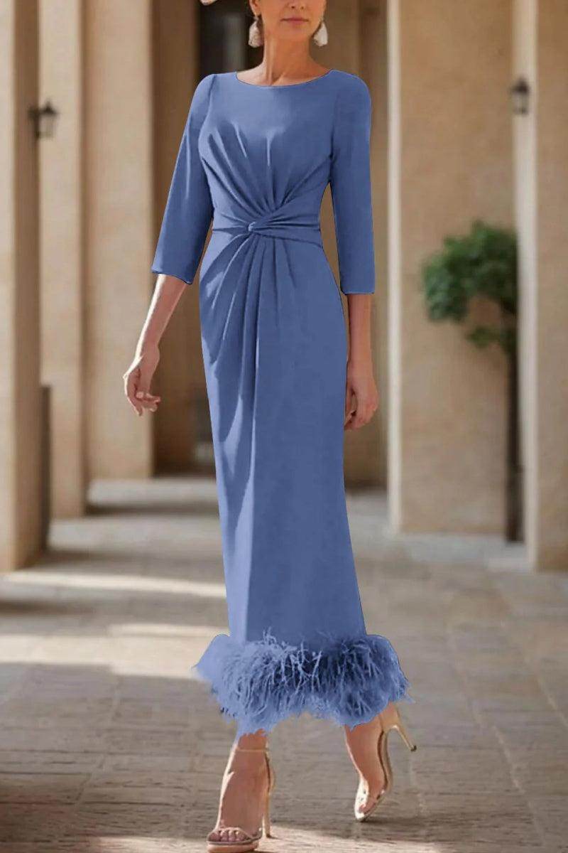 Sheath Column Scoop Neck Ankle Length Feather Mother Dresses CM0378 - COCOMELODY