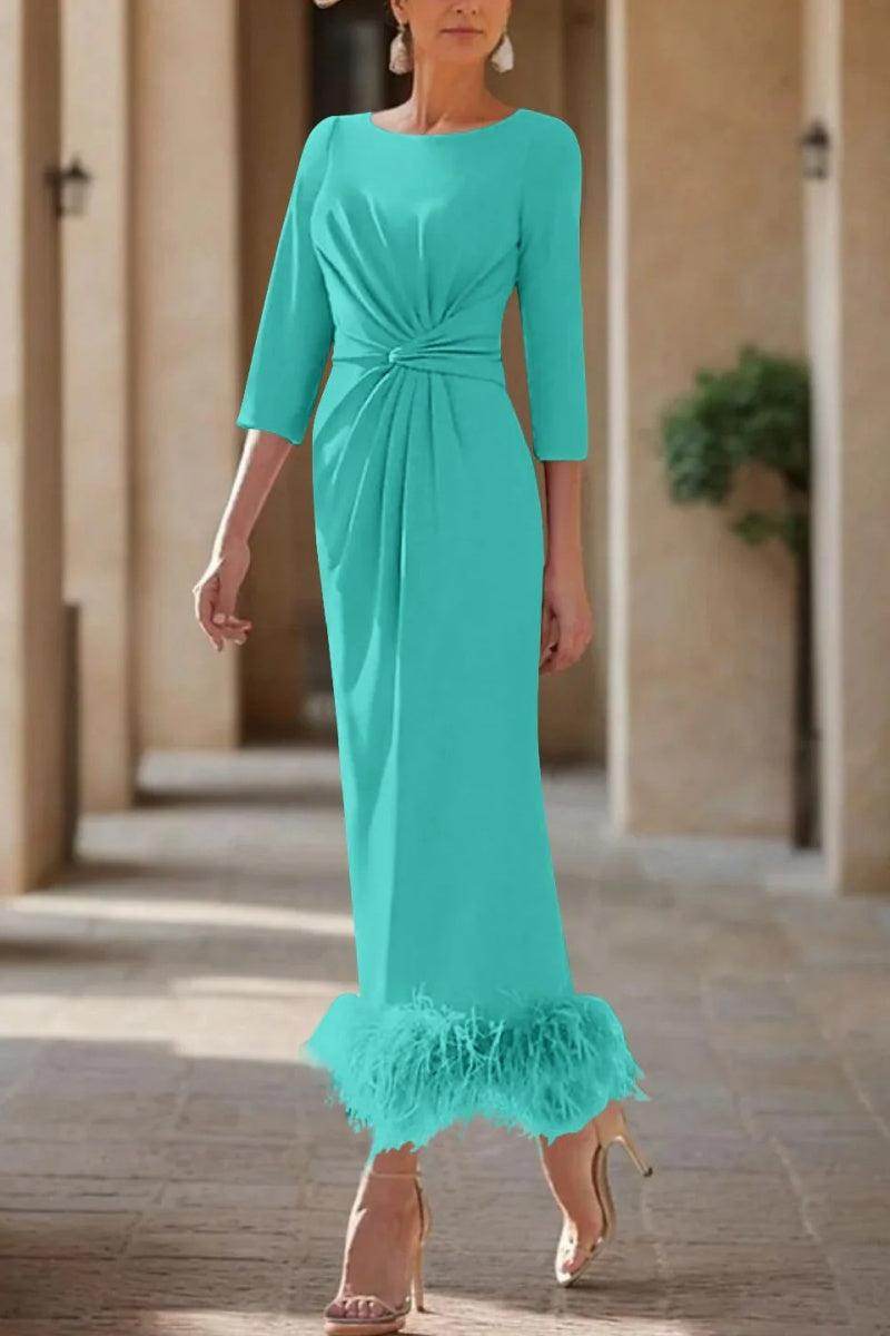 Sheath Column Scoop Neck Ankle Length Feather Mother Dresses CM0378 - COCOMELODY
