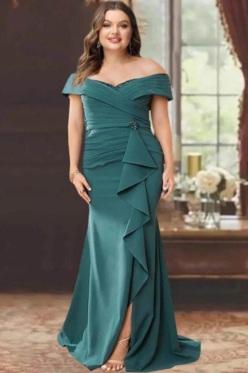 Sheath Off the Shoulder Sleeveless Floor Length Mother Dresses CM0379CR - COCOMELODY