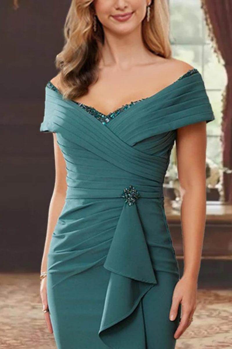 Sheath Off the Shoulder Sleeveless Floor Length Mother Dresses CM0379CR - COCOMELODY