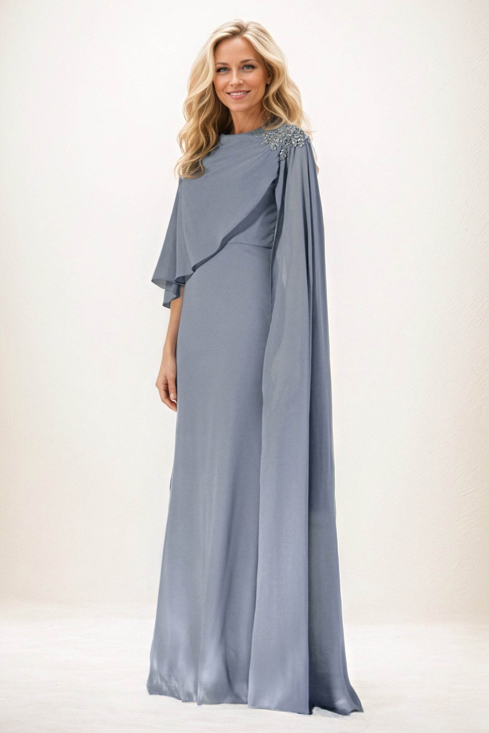 silk chiffon mother of the bride dresses Sheath Chiffon Lilac Mother of the Bride Dress with Cape Sleeves US0 / Custom Color