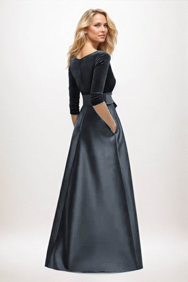 A-Line Maxi Velvet Satin Mother of the Bride Dresses CM0409 - COCOMELODY