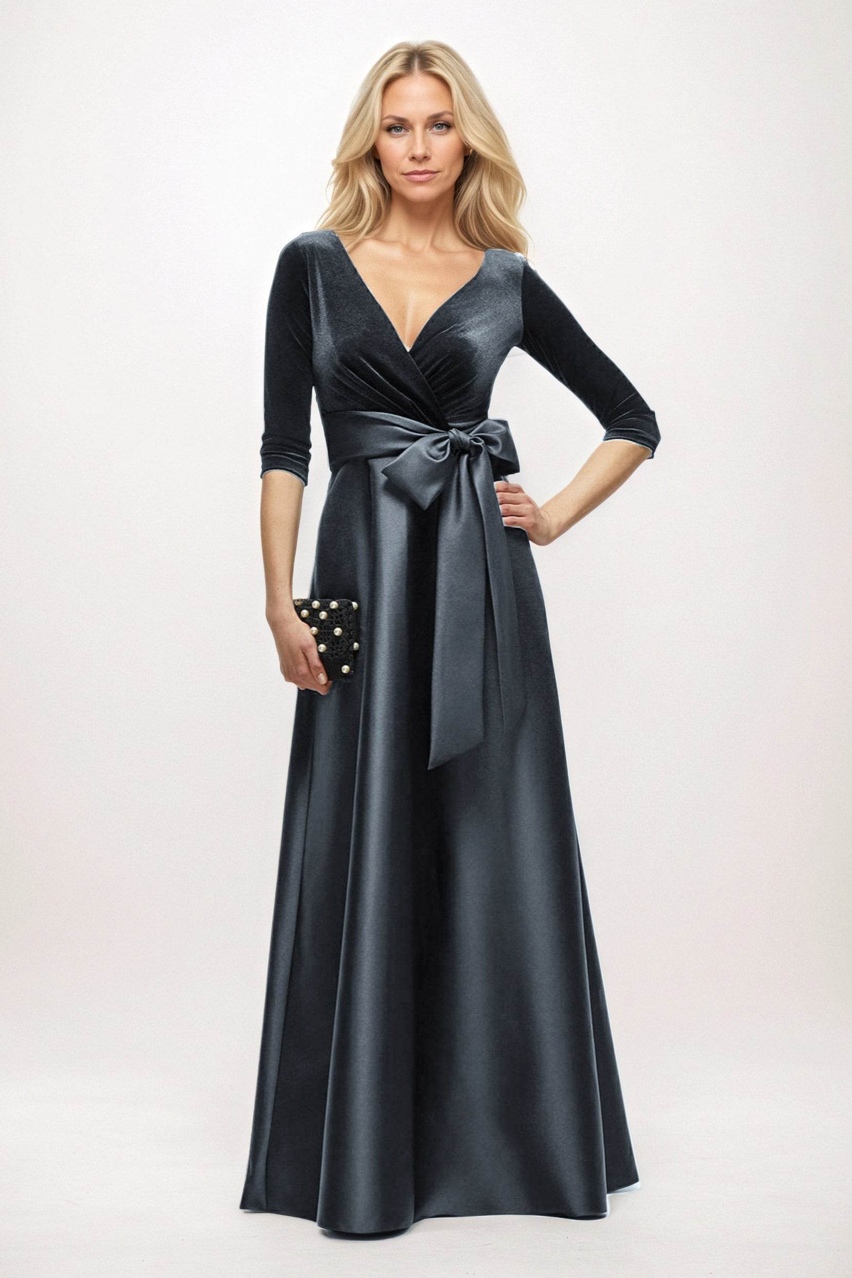 A-Line Maxi Velvet Satin Mother of the Bride Dresses COCOMELODY CM0409, Black A-Line Maxi Velvet Satin Mother of the Bride Dresses COCOMELODY CM0409, Black