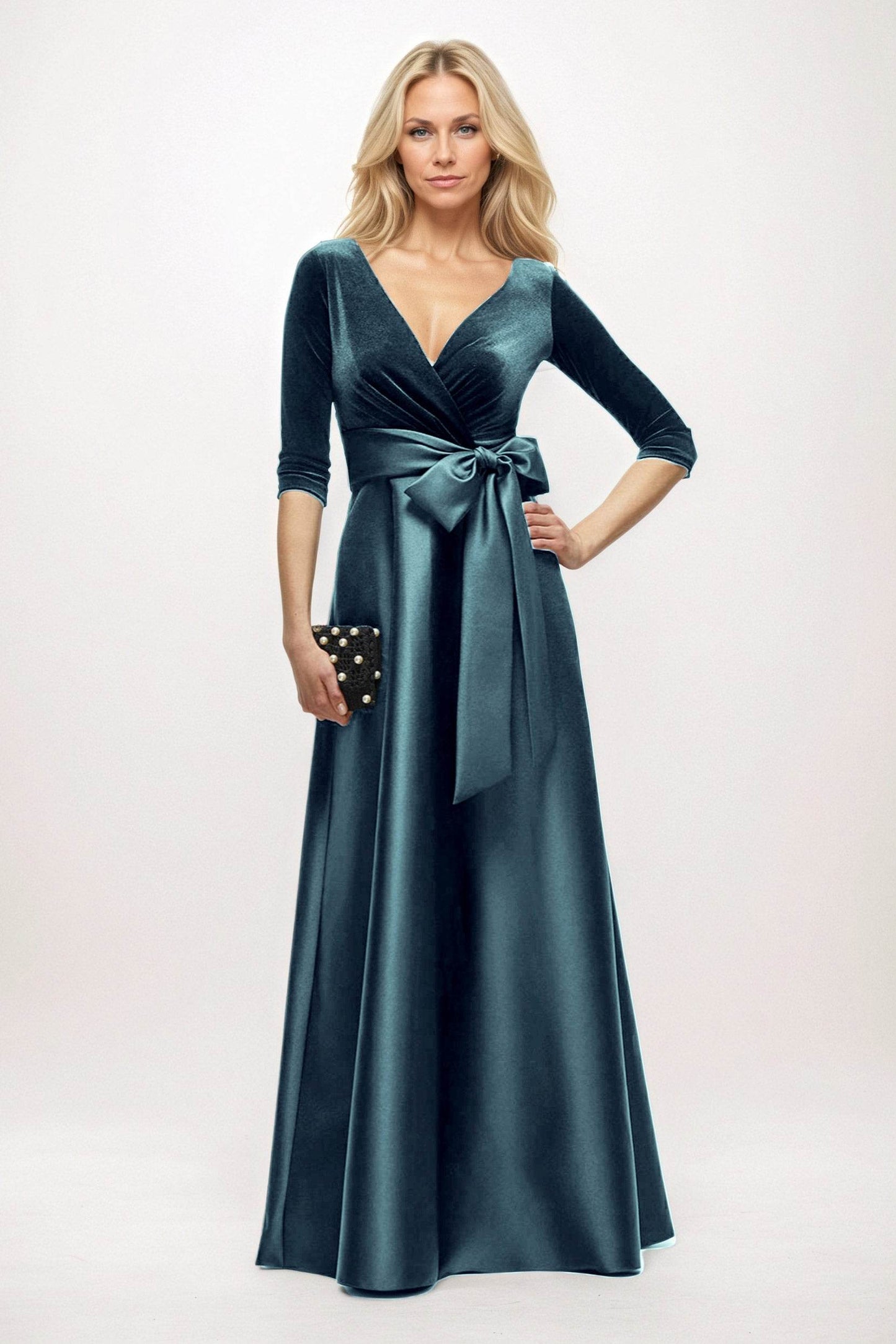 A-Line Maxi Velvet Satin Mother of the Bride Dresses CM0409 - COCOMELODY