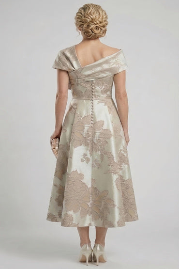 A-Line Tea Length Jacquard Mother of the Bride Dress CM0413