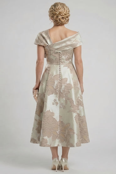 A-Line Tea-Length Jacquard Mother of the Bride Dress CM0413