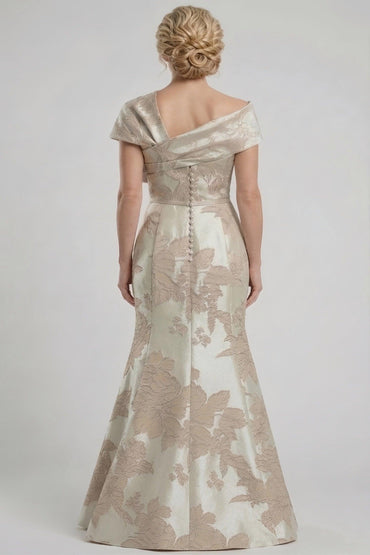 Trumpet-Mermaid Floor Length Jacquard Mother of the Bride Dress CM0414CR - 3 Days / Champagne Floral / US14 - COCOMELODY
