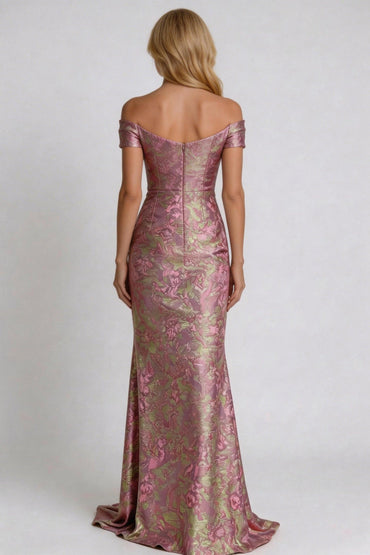Sheath-Column Floor Length Jacquard Mother of the Bride Dress CM0416 - Candy Pink Floral - COCOMELODY
