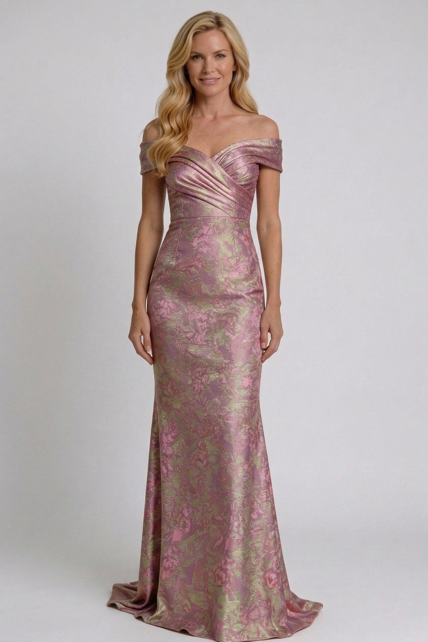 Sheath-Column Floor Length Jacquard Mother of the Bride Dress CM0416 - Candy Pink Floral - COCOMELODY