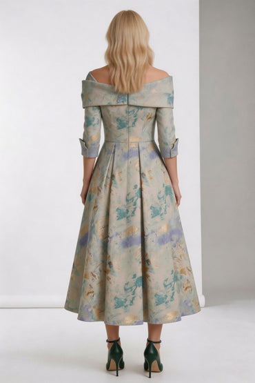 A-Line Tea-Length Jacquard Mother of the Bride Dress CM0418