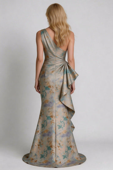 Trumpet-Mermaid Floor Length Jacquard Mother of the Bride Dress CM0419 - Light Blue Floral - COCOMELODY
