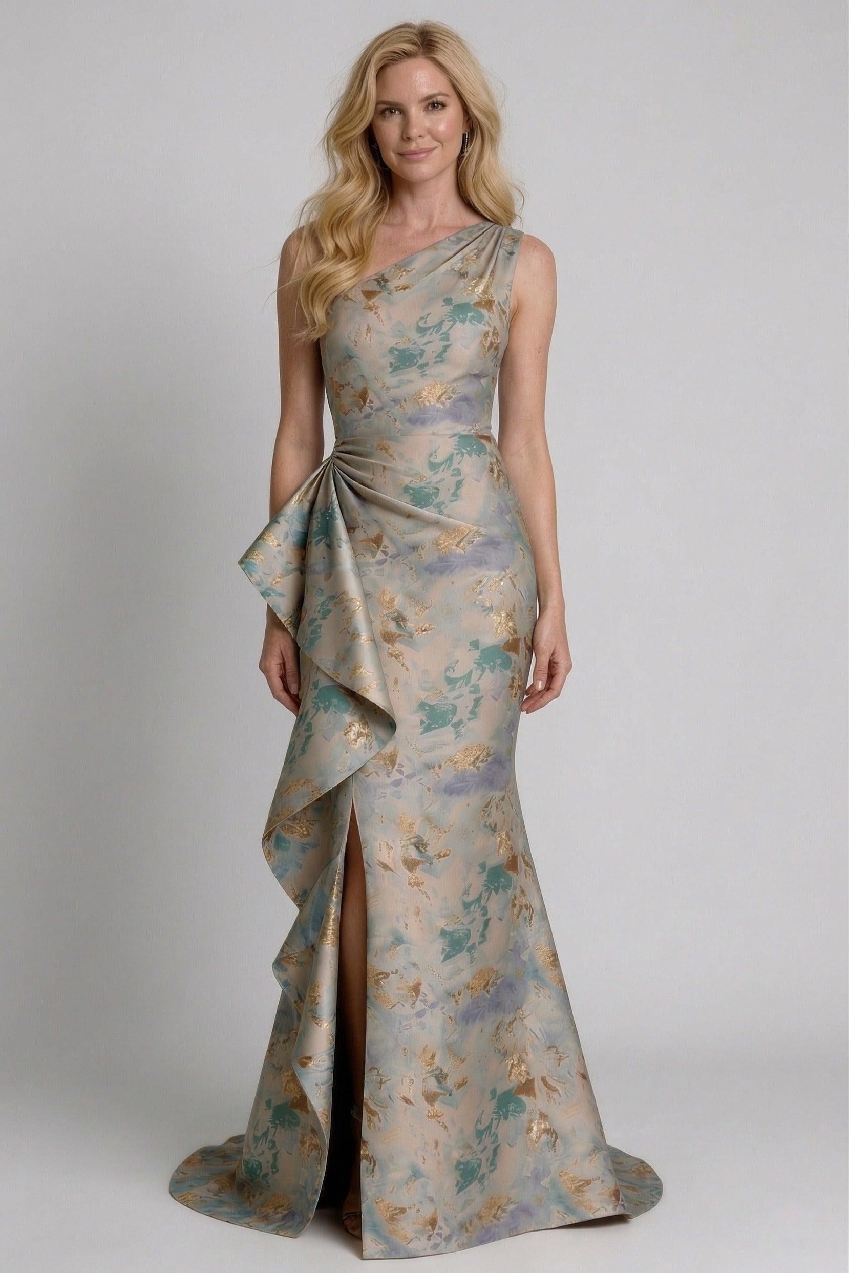 Trumpet-Mermaid Floor Length Jacquard Mother of the Bride Dress CM0419 - Light Blue Floral - COCOMELODY
