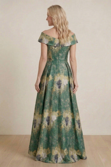 A-Line High-Low Jacquard Mother of the Bride Dress CM0423 - Garden Green Floral - COCOMELODY