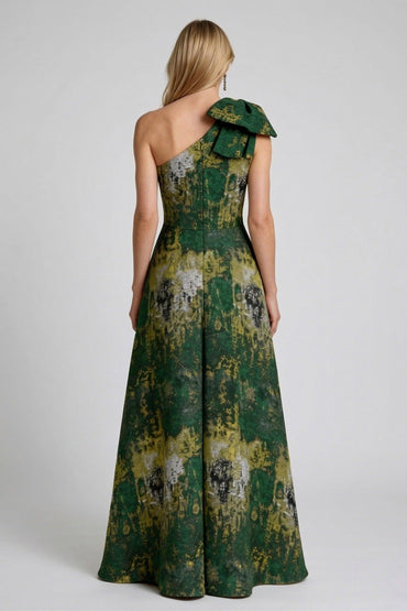 A-Line Floor Length Jacquard Mother of the Bride Dress CM0426 - Garden Green Floral - COCOMELODY