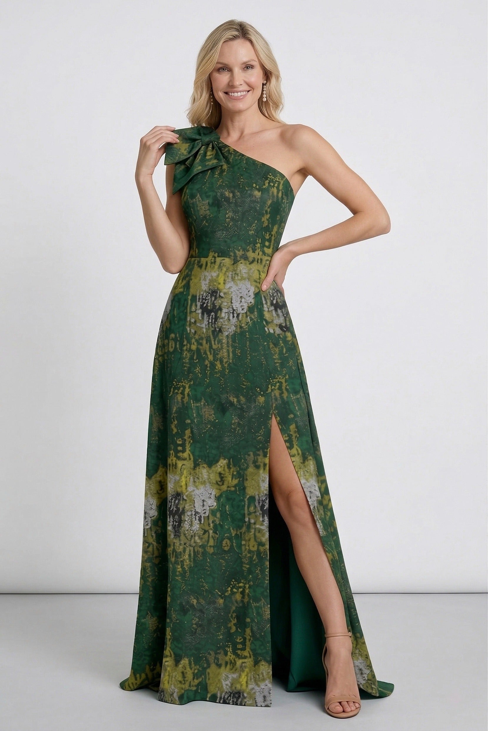 simply dreamy emerald green satin floral jacquard maxi dress Baltic Born Womens Montrouge Tiered Satin Dress | Emerald Floral
