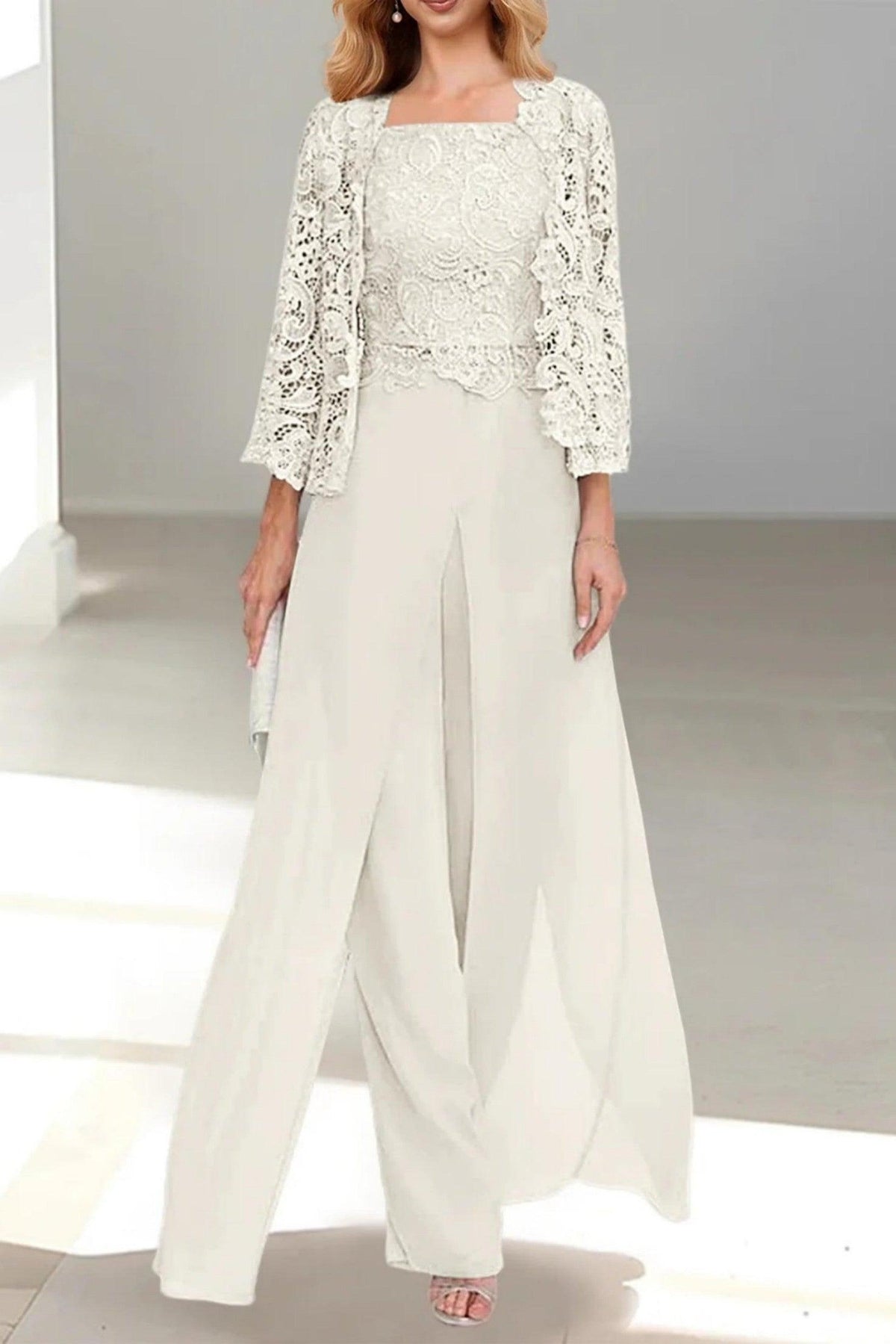 Jumpsuit Floor Length Chiffon Mother of the Bride Dress CM0431 - Ivory - COCOMELODY