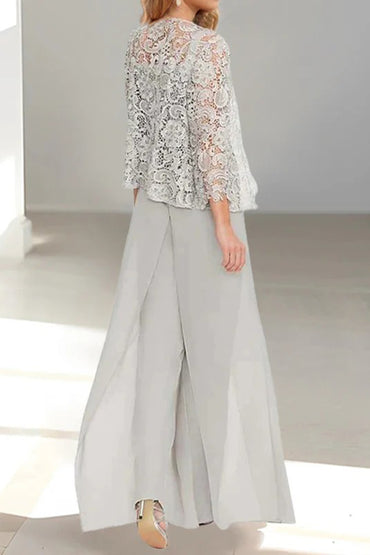 Jumpsuit Floor Length Chiffon Mother of the Bride Dress CM0431 - Light Gray - COCOMELODY