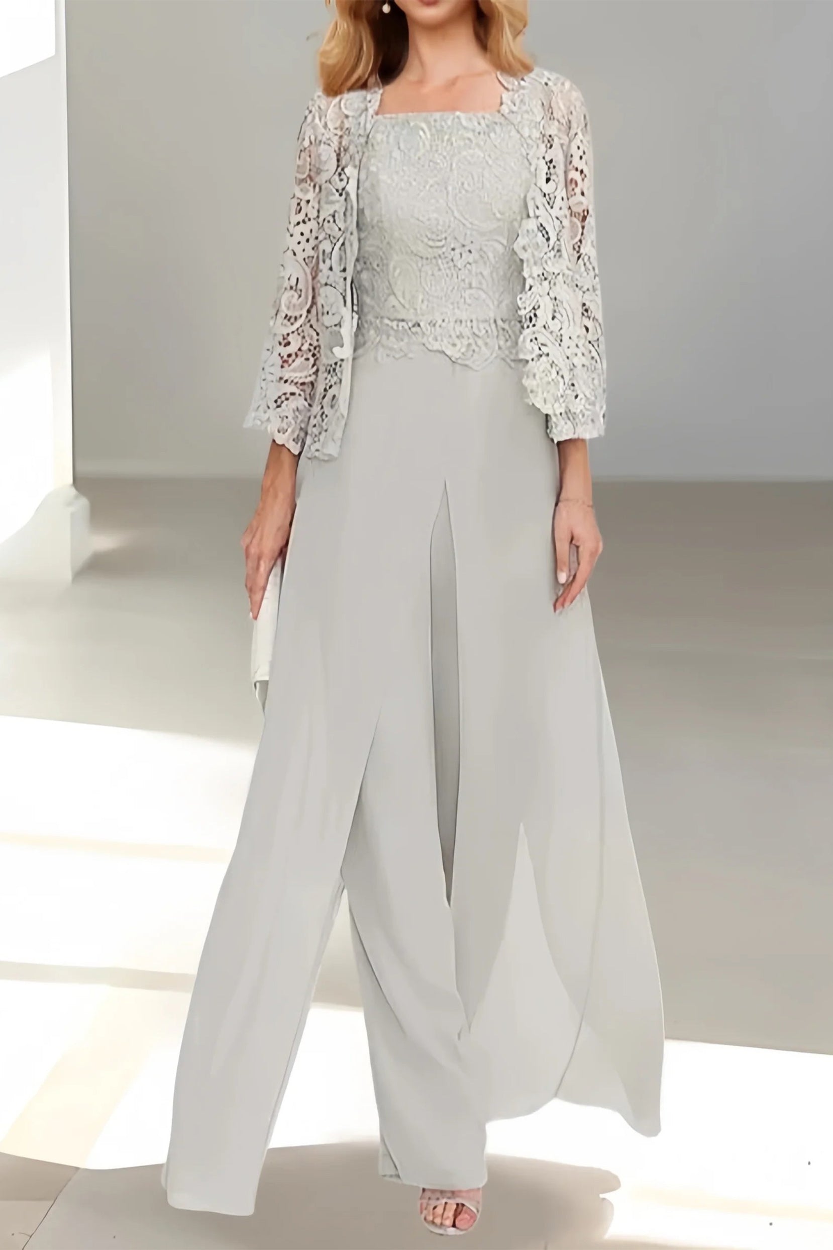Jumpsuit Floor Length Chiffon Mother of the Bride Dress CM0431 - Light Gray - COCOMELODY