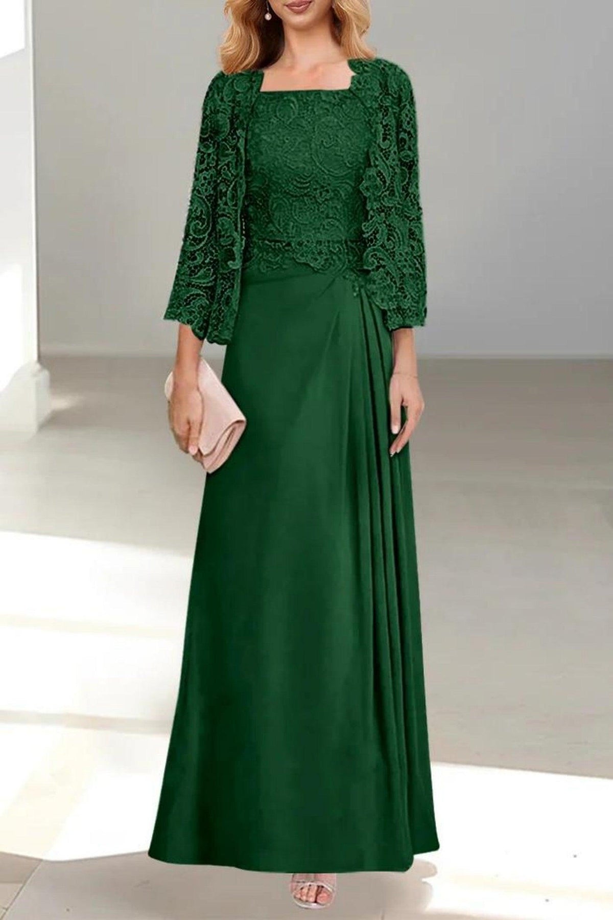 A-Line Floor Length Chiffon Mother of the Bride Dress CM0432 - Hunter Green - COCOMELODY
