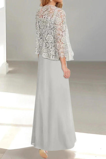 A-Line Floor Length Chiffon Mother of the Bride Dress CM0432 - Light Gray - COCOMELODY
