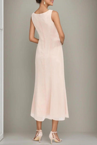 A-Line Tea Length Chiffon Mother of the Bride Dress CM0433 - Soft Blush - COCOMELODY