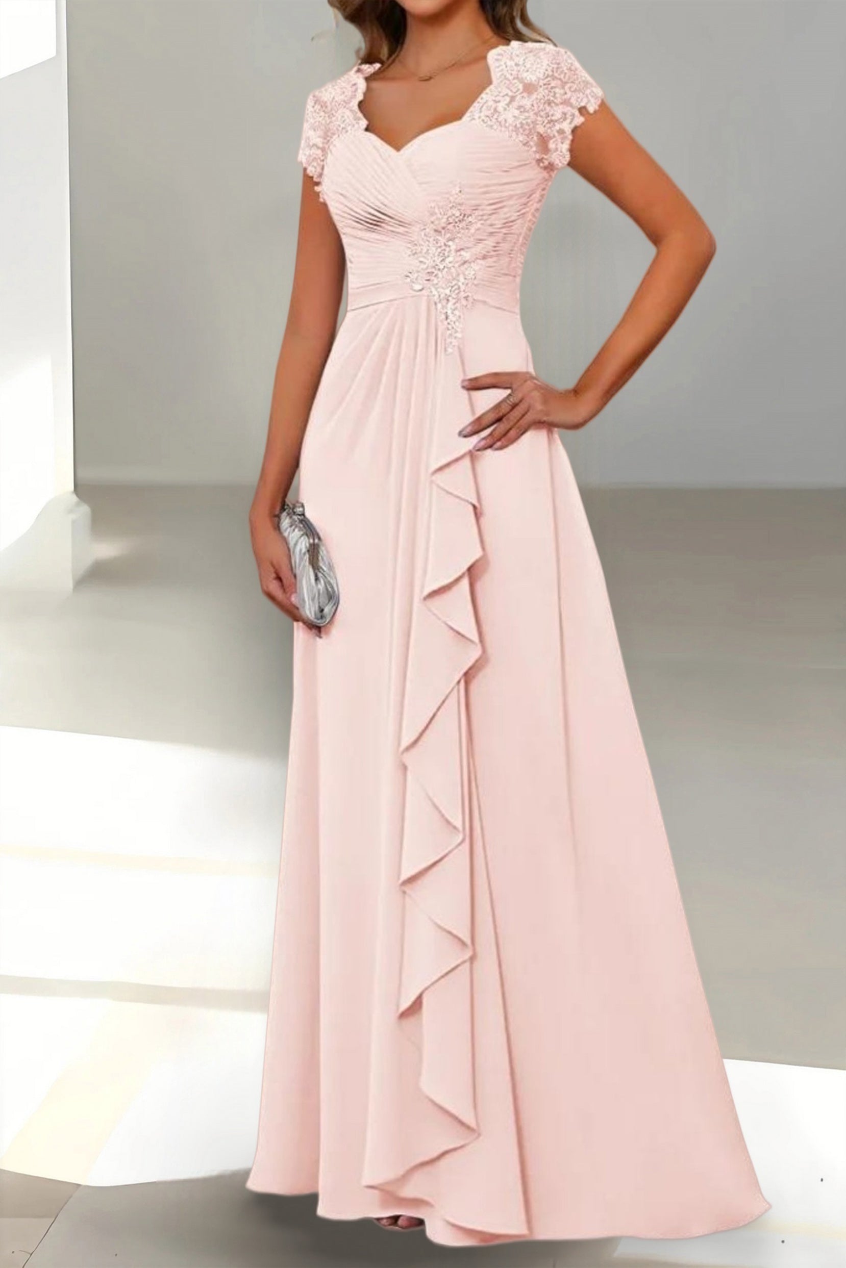 A-Line Floor Length Chiffon Mother of the Bride Dress CM0434 - Soft Blush - COCOMELODY