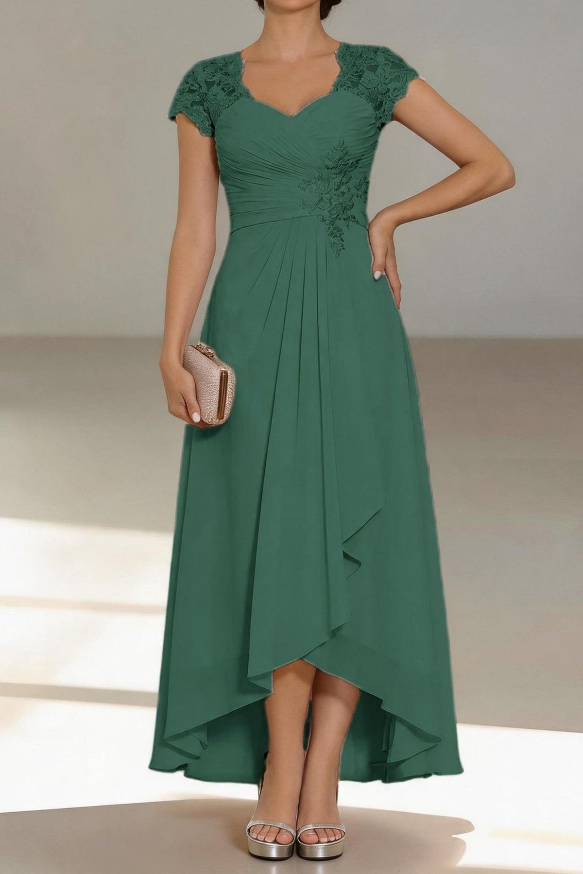 A-Line Tea Length Chiffon Mother of the Bride Dress CM0435 - Hunter Green - COCOMELODY