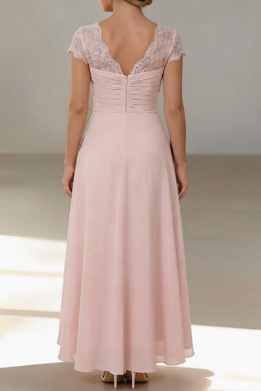 A-Line Tea Length Chiffon Mother of the Bride Dress CM0435 - Soft Blush - COCOMELODY