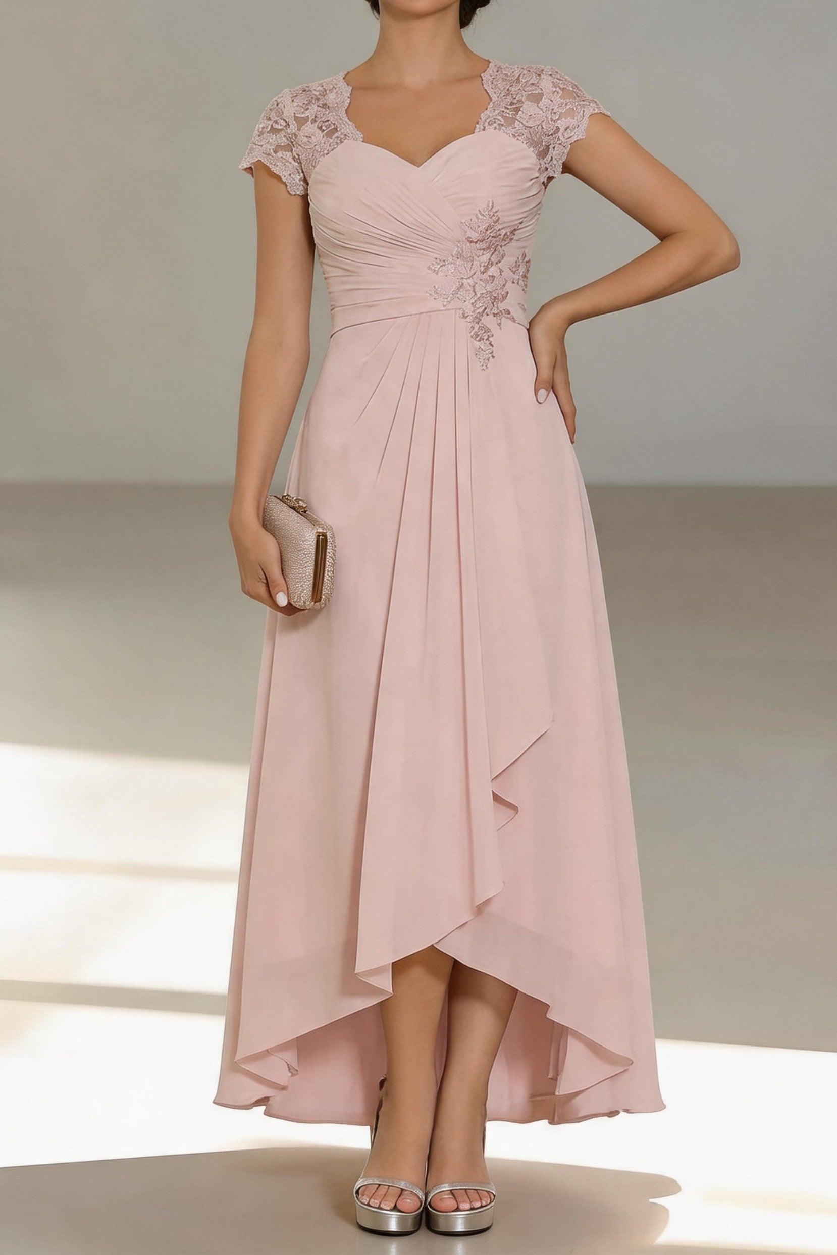 A-Line Tea Length Chiffon Mother of the Bride Dress CM0435 - Soft Blush - COCOMELODY