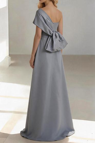 Sheath-Column Floor Length Satin Mother of the Bride Dress CM0438 - Grey - COCOMELODY