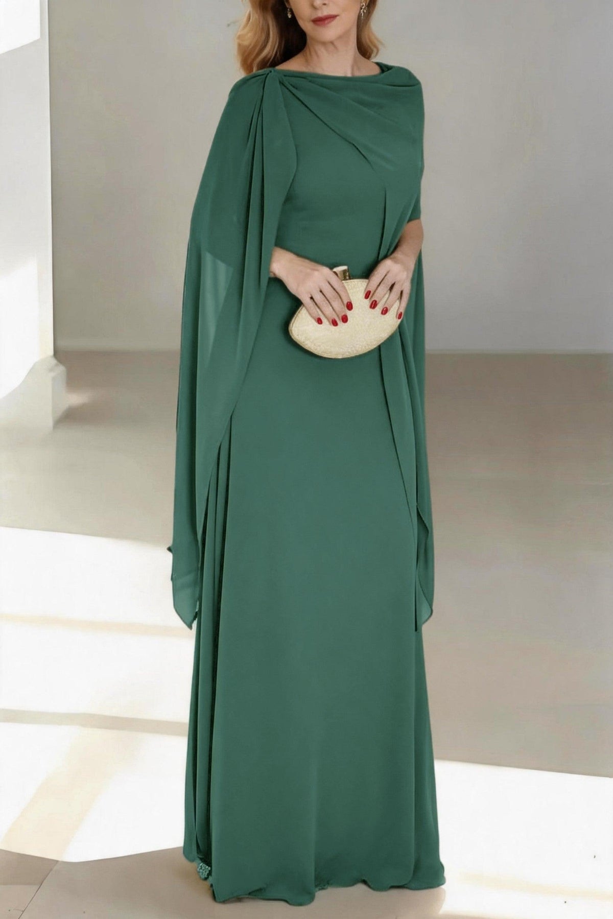 A-Line Floor Length Chiffon Mother of the Bride Dress CM0439 - Hunter Green - COCOMELODY