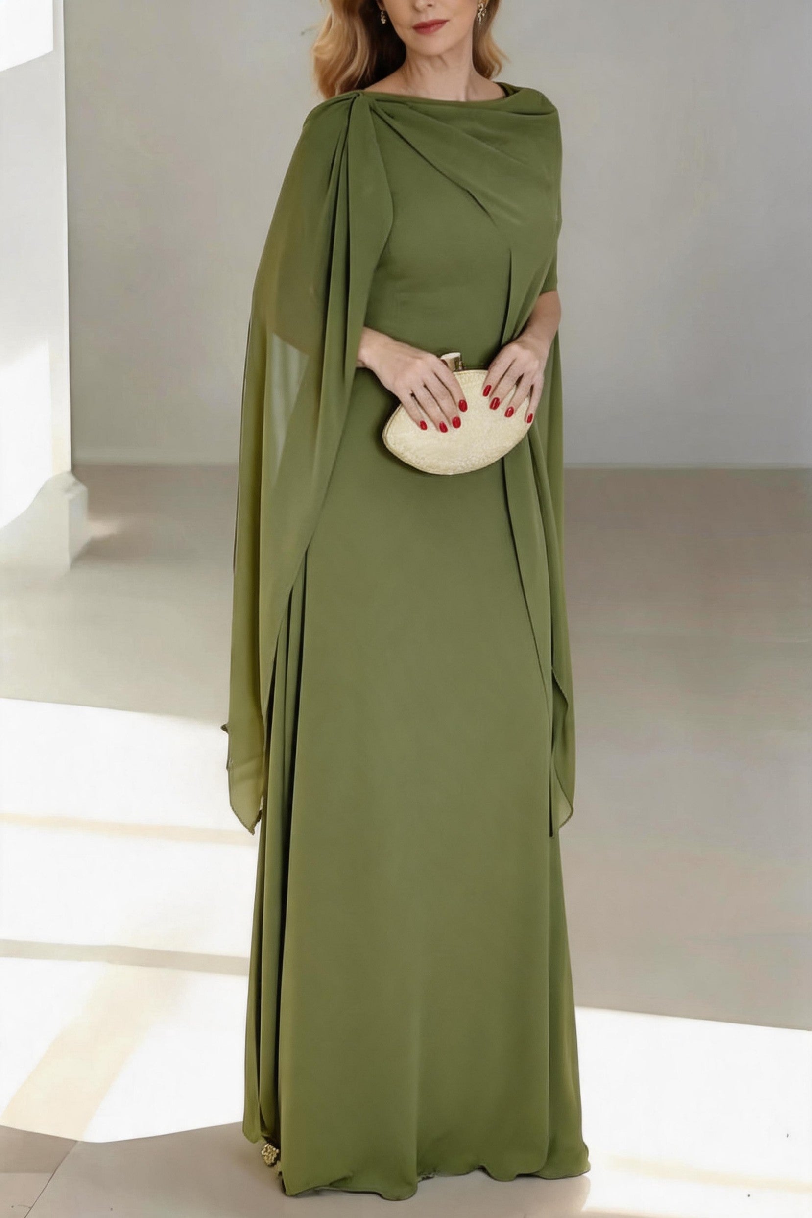 formal elegant mother of the bride dresses GLS Long Mother of the Bride Dress GL3434 - A-line Chiffon Gown - Mauve - 3/4 Sleeve